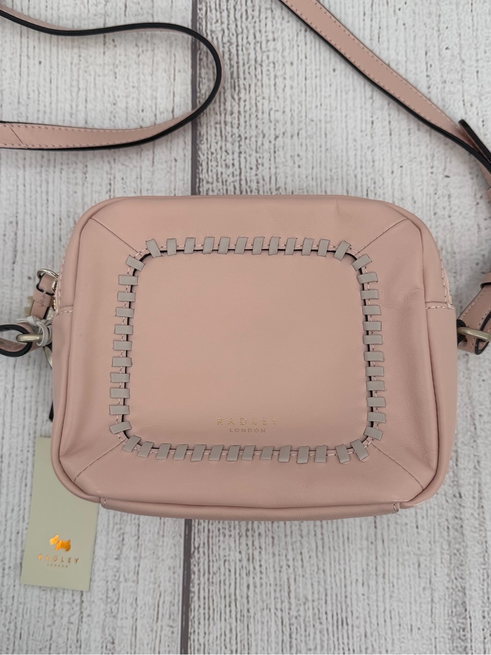 RADLEY LONDON Blush Pink Leather Woven Trim Crossbody